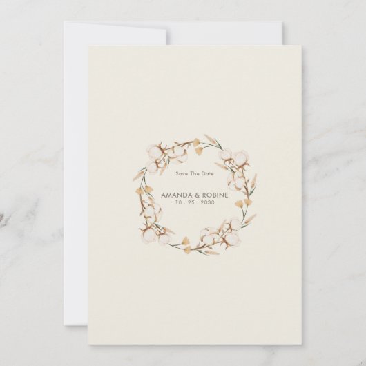 Neutraal Boho Katoen Bloemen bruiloft uitnodiging (Achterkant)