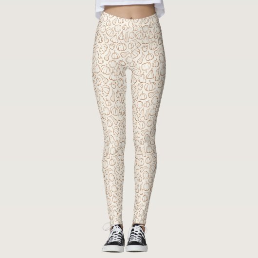 Neutraal Boho Pompoen Patroon Herfst Halloween Fee Leggings (Voorkant)