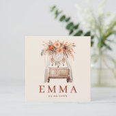 Neutraal Boho Wieg Bloemen  Aardetinten geboorte Kaart (Staand voorkant)