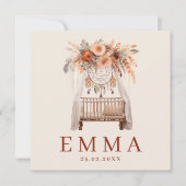 Neutraal Boho Wieg Bloemen  Aardetinten geboorte Kaart (Voorkant)