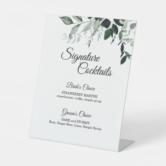 Neutraal Botanical Wedding Cocktail Menu Reclamebord Met Voetstuk (Voorkant)