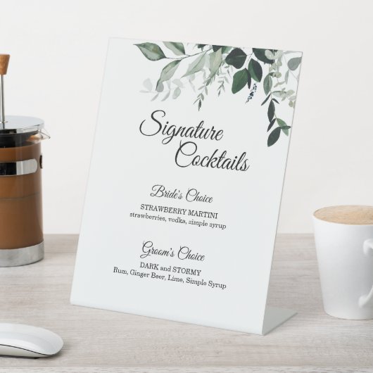 Neutraal Botanical Wedding Cocktail Menu Reclamebord Met Voetstuk (Insitu)