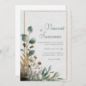 Neutraal Botanisch Katoen & Bladbruiloft Kaart (Voorkant / Achterkant)