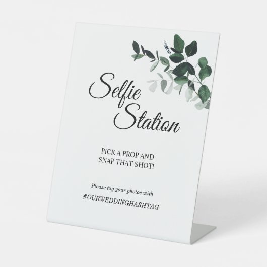 Neutraal botanisch trouw-selfiestation reclamebord met voetstuk (Voorkant)