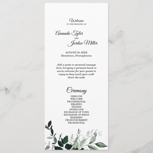 Neutraal botanisch weddenschap programmakaart (Voorkant)