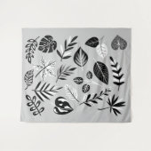 Neutraal botanisch zwart en wit blad - Grijs Wandkleed (Voorkant (horizontaal))