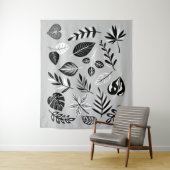 Neutraal botanisch zwart en wit blad - Grijs Wandkleed (In situ)