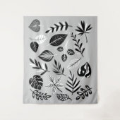 Neutraal botanisch zwart en wit blad - Grijs Wandkleed (Voorkant)