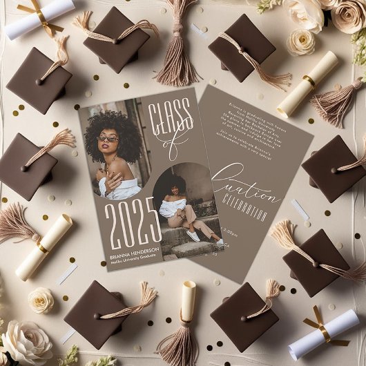 Neutraal bruin Afstuderen met boogfoto's Kaart