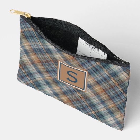 Neutraal bruin beige Blauwgroen blauw geruite tart Etui (Open)