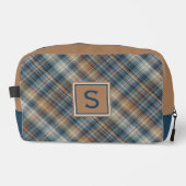 Neutraal bruin beige Blauwgroen blauw geruite tart Toilettasje (Voorkant)