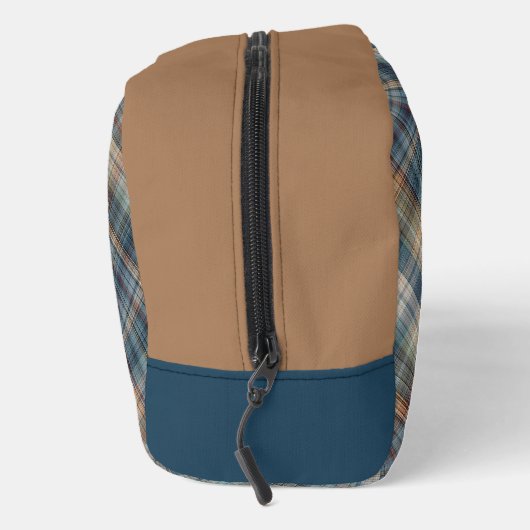 Neutraal bruin beige Blauwgroen blauw geruite tart Toilettasje (Rechts)