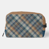 Neutraal bruin beige Blauwgroen blauw geruite tart Toilettasje (Achterkant)