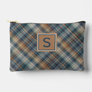 Neutraal bruin beige turquoise blauwe geruite tart etui