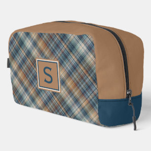 Neutraal bruin beige turquoise blauwe geruite tart toilettasje