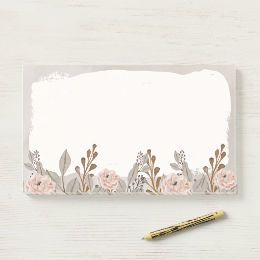 Neutraal bruin bruin bloemig post-it® notes (Op bureau)