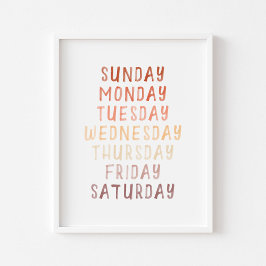 Neutraal bruin educatieve dagen van de week poster