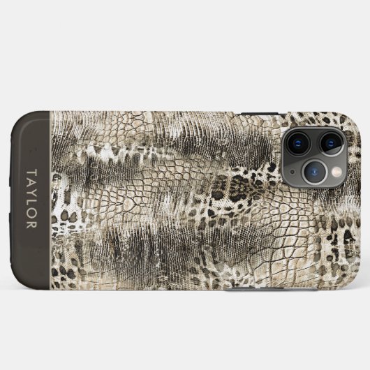 Neutraal Bruin Snakeskin Patroon met Naam Case-Mate iPhone Case (Achterkant (horizontaal))