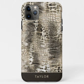 Neutraal Bruin Snakeskin Patroon met Naam Case-Mate iPhone Case (Achterkant)