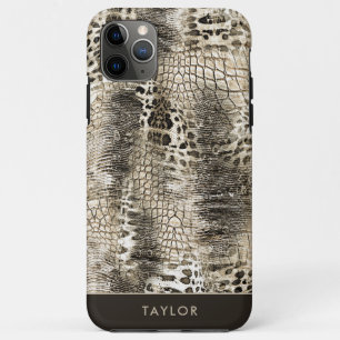Neutraal Bruin Snakeskin Patroon met Naam Case-Mate iPhone Case