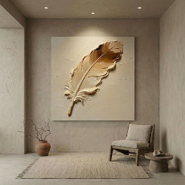 Neutraal Bruine Veer Impasto Organisch Modern Canvas Afdruk