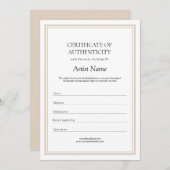 Neutraal Certificaat van Echtheid voor Kunst Bedankkaart (Voorkant / Achterkant)