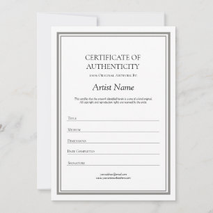 Neutraal Certificaat van Echtheid voor Kunst Bedankkaart