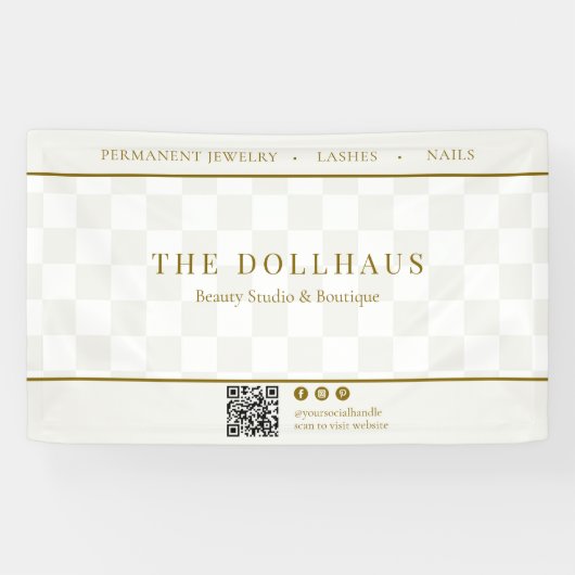 Neutraal Checkerboard Business QR Event Display Spandoek (Horizontaal)