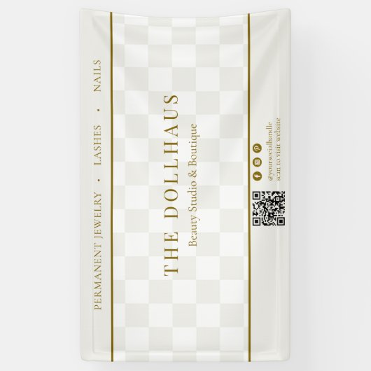 Neutraal Checkerboard Business QR Event Display Spandoek (Verticaal)