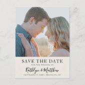 Neutraal Cream Modern Minimalist Photo Weddenschap Aankondigingskaart (Voorkant)