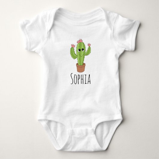 Neutraal Cute Kawaii Cactus Plant en naam Romper (Voorkant)