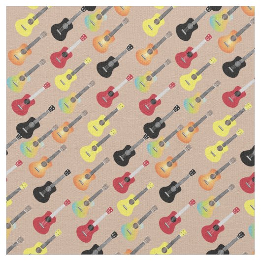 Neutraal Cute Musical Ukulele Pattern Stof (Close Up)