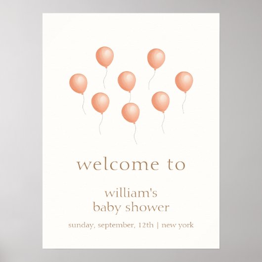 Neutraal Elegant Boho Ballon Baby shower Welkom Poster (Voorkant)