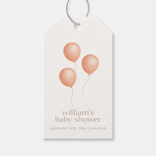 Neutraal Elegant Boho Balloon Baby shower Cadeaulabel (Voorkant)