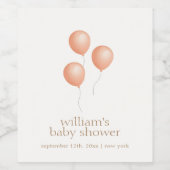 Neutraal Elegant Boho Balloon Baby shower Wijn Etiket (Enkel label)
