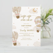 Neutraal Elegant Boho Hete Luchtballon Baby shower Kaart (Staand voorkant)