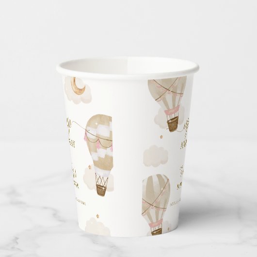 Neutraal Elegant Boho Hete Luchtballon Baby shower Papieren Bekers (Links)