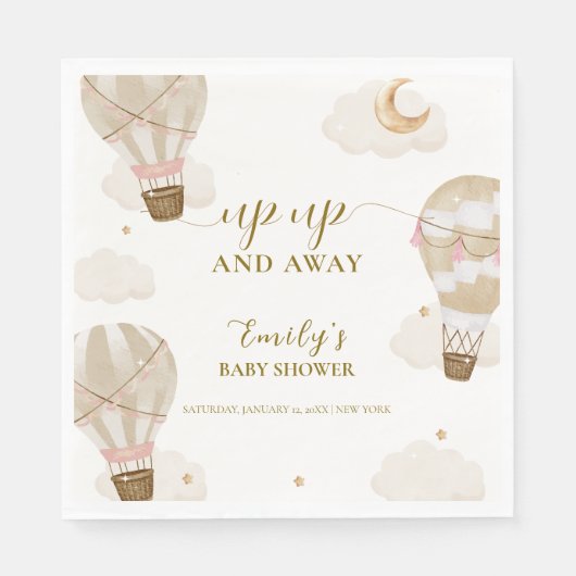 Neutraal Elegant Boho Hete Luchtballon Baby shower Servet (Voorkant)