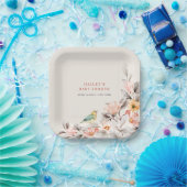 Neutraal Elegant Boho Wildflower Baby shower Papieren Bordje (Feest)