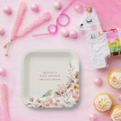 Neutraal Elegant Boho Wildflower Baby shower Papieren Bordje (Feest)