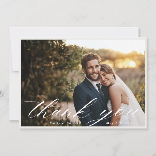 Neutraal Elegant Fotohuwelijk Bedankkaart (Voorkant)
