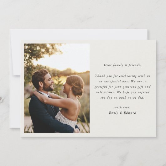 Neutraal Elegant Fotohuwelijk Bedankkaart (Achterkant)