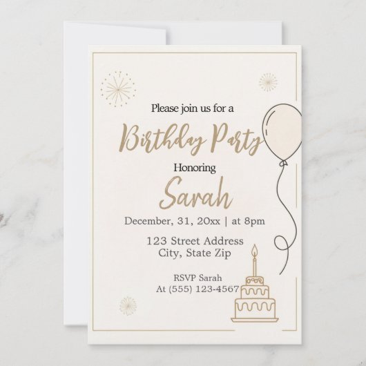 Neutraal elegant modern minimalistisch verjaardags kaart (Voorkant)