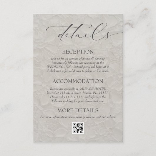 Neutraal Elegant Wedding QR Details Informatiekaartje (Voorkant)
