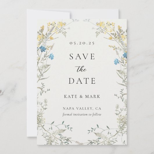 Neutraal Elegant Wildflower Fotobruiloft Save The Date (Voorkant)