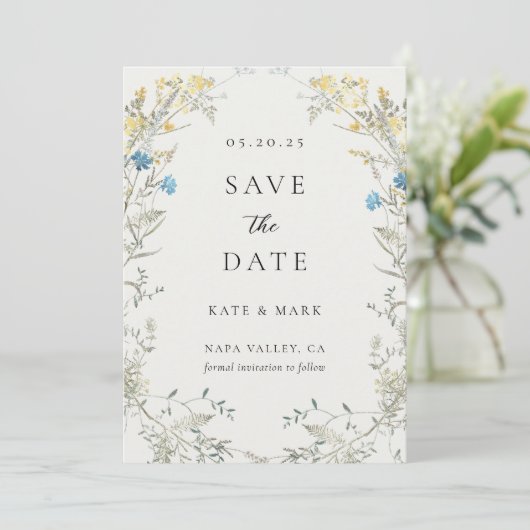 Neutraal Elegant Wildflower Fotobruiloft Save The Date (Staand voorkant)