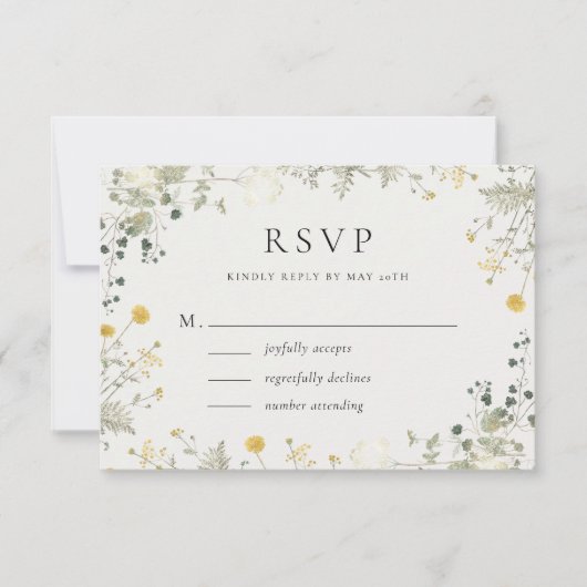 Neutraal Elegant Wildflower Wedding RSVP Kaartje (Voorkant)