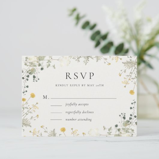 Neutraal Elegant Wildflower Wedding RSVP Kaartje (Staand voorkant)
