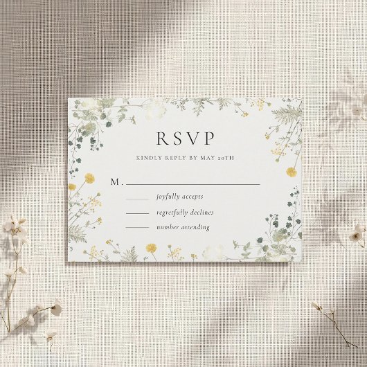 Neutraal Elegant Wildflower Wedding RSVP Kaartje