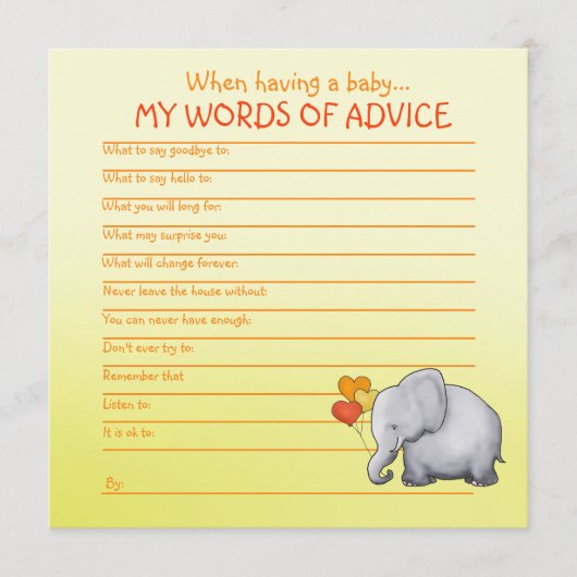 Neutraal Elephant Baby shower Advies voor Baby (Voorkant)